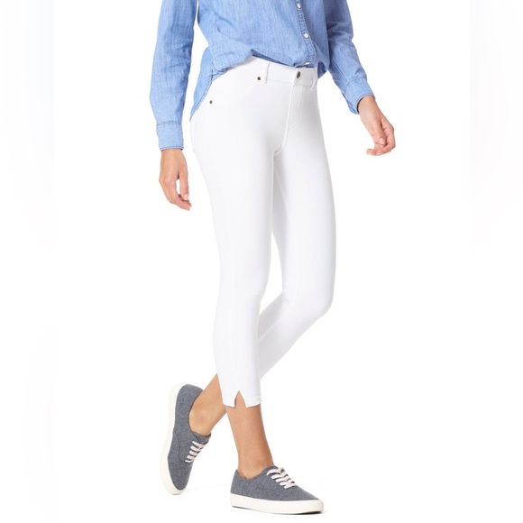 HUE Essential Denim Mid-Rise Capri Sun Women's White Jeans Sz L - Picture 1 of 14